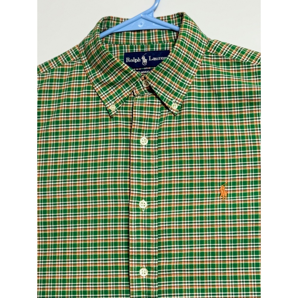 Ralph Lauren Mens M Classic Fit Light Flannel Plaid Button Down Shirt Green